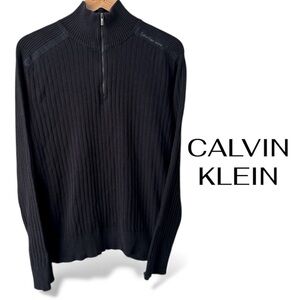 CALVIN KLEIN Knit Black Ribbed Sweater | 1/4 Zip | Large